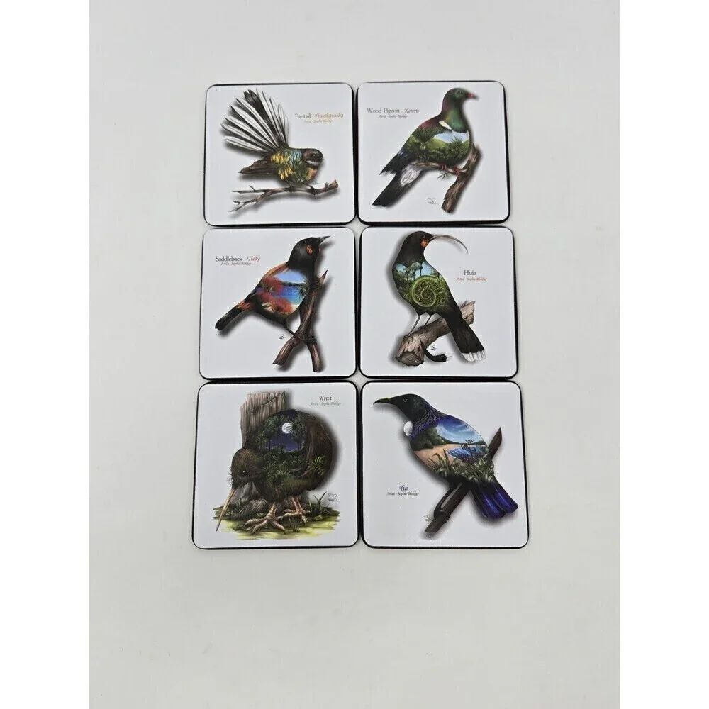 VINTAGE NEW ZEALAND BIRDS EYE VIEW COASTERS SET OF 6 SOPHIE BLOKKER ARTIST BOX